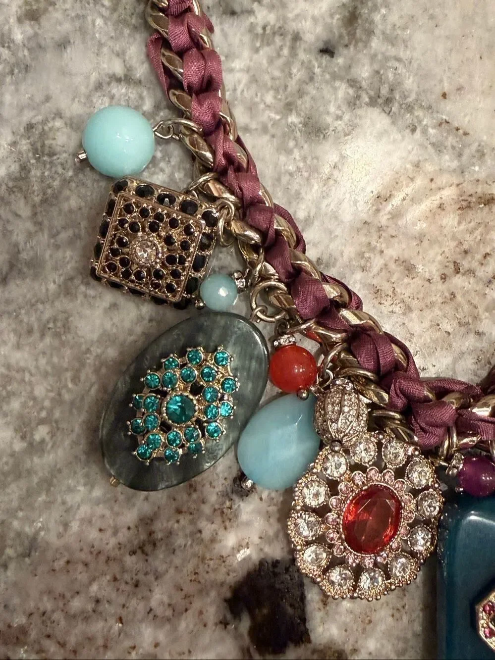 Zoe+Syd Statement Charm Necklace Multicolor Stones Beads Rhinestones Gold Tone